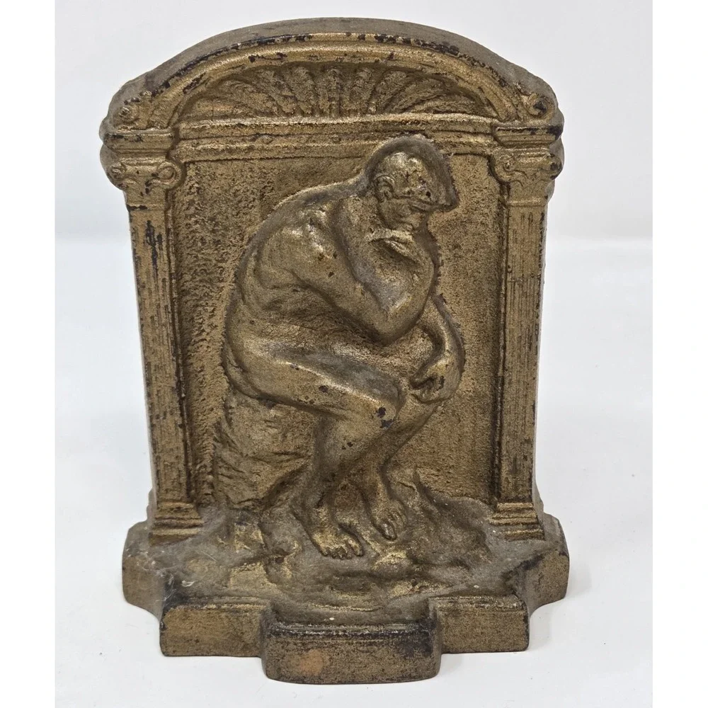 Vintage Cast Iron Rodin Thinker Bookend Architectural Niche 6in Single